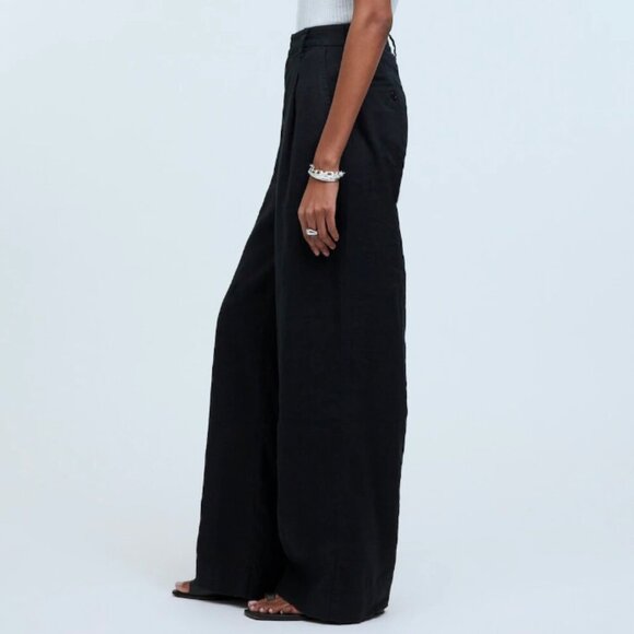 Madewell Harlow Black 100% Linen Wide Leg Pants 30" Size 6 $88 - Picture 1 of 11